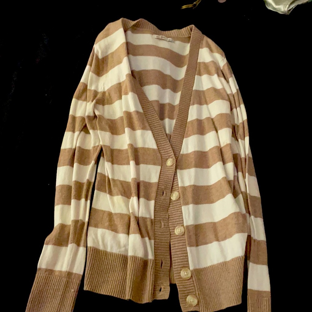 Old navy tan and white striped cardigan Size Medium